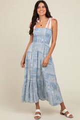 Light Blue Floral Smocked Maxi Dress