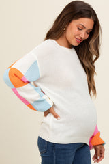 Light Blue Checker Sleeve Maternity Sweater