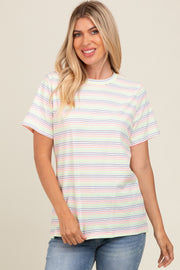 Ivory Short Sleeve Multi Striped Top