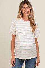 Ivory Short Sleeve Multi Striped Maternity Top