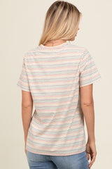 Beige Short Sleeve Multi Striped Top