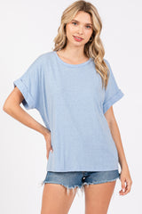 Blue Cuff Short Sleeve Maternity Top