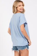 Blue Cuff Short Sleeve Top