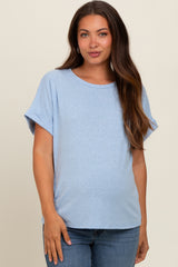 Blue Cuff Short Sleeve Maternity Top