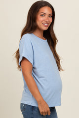 Blue Cuff Short Sleeve Maternity Top