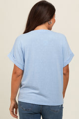 Blue Cuff Short Sleeve Maternity Top