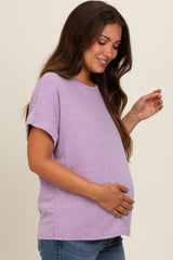 Lavender Cuff Short Sleeve Maternity Top