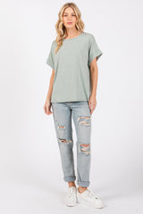 Light Olive Cuff Short Sleeve Top