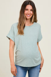 Light Olive Cuff Short Sleeve Maternity Top