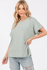 Light Olive Cuff Short Sleeve Top