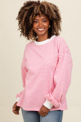 Pink Striped Balloon Sleeve Pullover