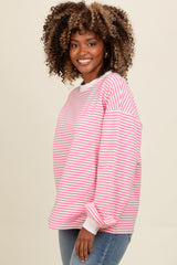 Pink Striped Balloon Sleeve Maternity Pullover