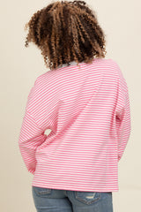 Pink Striped Balloon Sleeve Pullover