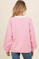 Pink Striped Balloon Sleeve Maternity Pullover