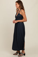 Charcoal Halter Deep V-Neck Maxi Dress