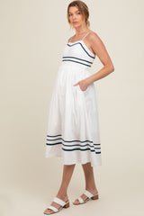 Ivory Contrast Stripe Maternity Midi Dress