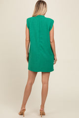 Green Textured Knit Mock Neck Mini Dress