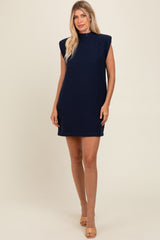 Navy Textured Knit Mock Neck Maternity Mini Dress