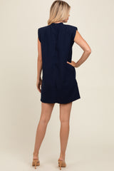 Navy Textured Knit Mock Neck Mini Dress