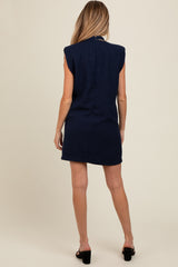 Navy Textured Knit Mock Neck Maternity Mini Dress