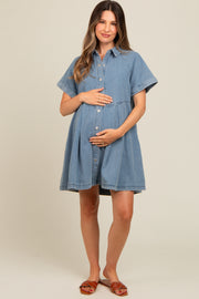 Blue Denim Button Down Maternity Mini Dress