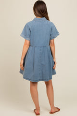 Blue Denim Button Down Maternity Mini Dress