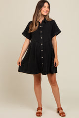 Black Denim Button Down Maternity Mini Dress