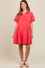 Red Denim Button Down Maternity Mini Dress