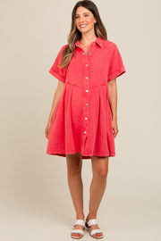 Red Denim Button Down Maternity Mini Dress