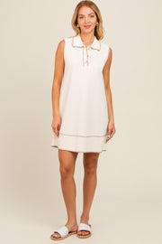 Cream Contrast Stitch Polo Dress