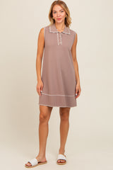 Mocha Contrast Stitch Polo Dress