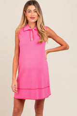 Pink Contrast Stitch Maternity Polo Dress