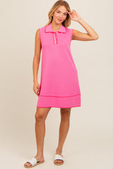 Pink Contrast Stitch Polo Dress