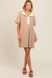 Mocha Contrast Collar Polo Dress