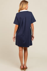 Navy Blue Contrast Collar Polo Dress