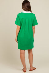 Green Contrast Collar Maternity Polo Dress