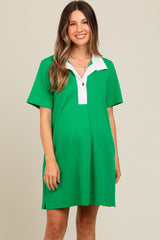 Green Contrast Collar Maternity Polo Dress