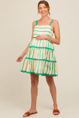 Green Contrast Stripe Wavy Trim Maternity Dress