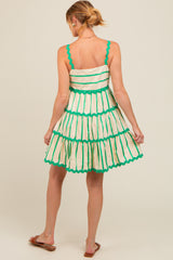 Green Contrast Stripe Wavy Trim Maternity Dress