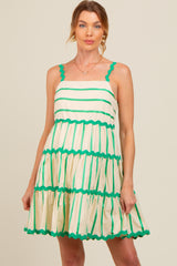 Green Contrast Stripe Wavy Trim Maternity Dress