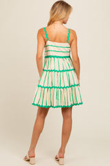 Green Contrast Stripe Wavy Trim Dress