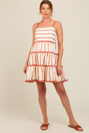 Rust Contrast Stripe Wavy Trim Maternity Dress