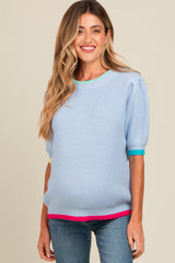 Light Blue Contrast Band Maternity Sweater