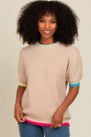 Beige Contrast Band Sweater