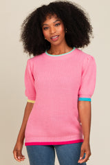 Pink Contrast Band Maternity Sweater