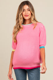 Pink Contrast Band Maternity Sweater