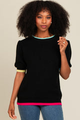 Black Contrast Band Maternity Sweater