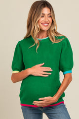 Green Contrast Band Maternity Sweater