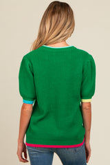 Green Contrast Band Maternity Sweater