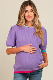 Lavender Contrast Band Maternity Sweater